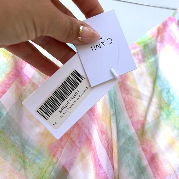 New Cami NYC Raven Midi Slip Dress Silk Charmeuse Rainbow Plaid XS Small - Picture 8 of 10